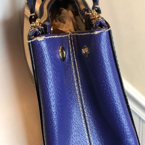KATE SPADE Cobalt Blue Leather Satchel Tote Shoulder Bag with Three Sections - Picture 11 of 15